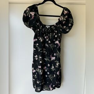 BP Nordstrom Puff Sleeve Mini Black Dress with Flowers